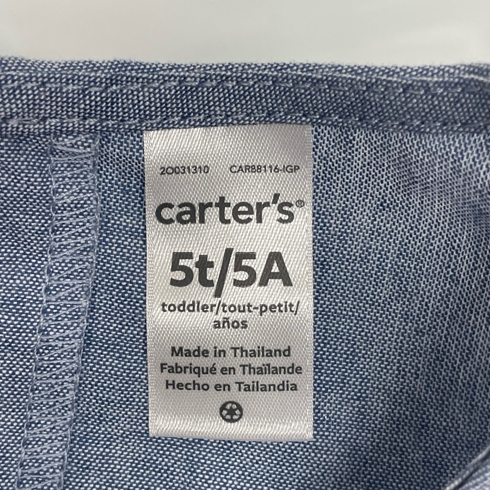 Carter's® Blue Long Sleeve Chambray Blouse with Pleated Front Size: 5T - Picture 5 of 7
